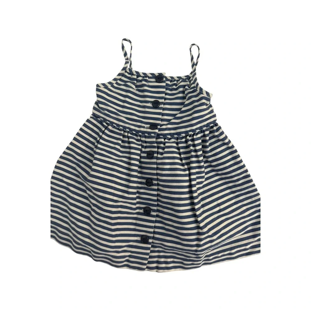 Ralph Lauren Baby Girls Blue Striped Button Front Sleeveless Dress & Bloomer 12M